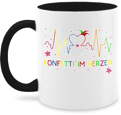 Tasse Tassen 325ml - & Fasching - Konfetti im Herzen - Herzschlag Köln Karneval - 325 ml - Schwarz - kölsche 2023 und und. fasching+verkleidung kölscher zum fasnacht für fasnachts von Shirtracer