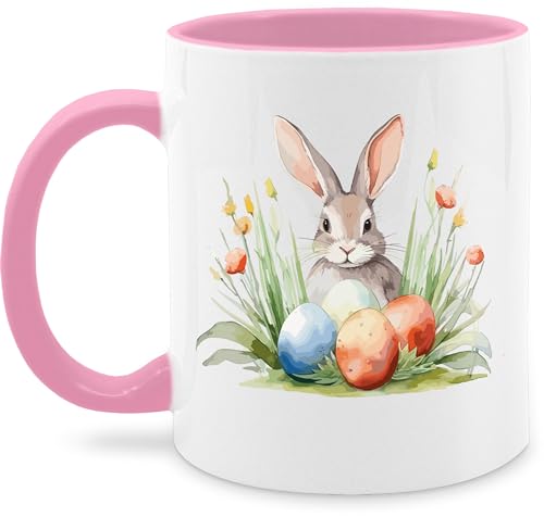 Tasse Tassen 325ml - Ostergeschenke - Hase mit Ostereiern - 325 ml - Rosa - frohe ostern hasen oster ostermotiv osterhase kleinigkeit geschenk besondere ostertassen, easter ostermotiven von Shirtracer