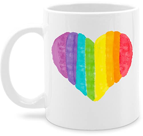 Tasse Tassen 325ml - Pride LGBTQ Flagge - Regenbogen Herz - 325 ml - Weiß - lgbt gay kaffeetasse csd nur noch eine pflanze lesbian teetasse lqbtq lgbtqia kleidung von Shirtracer