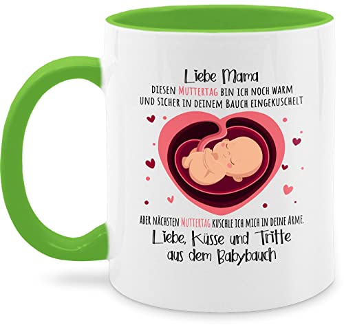 Tasse Tassen 325ml - Schwangerschaft - Liebe Mama! Diesen Muttertag bin ich noch warm und sicher in deinem Bauch eingekuschelt - 325 ml - Hellgrün - im von Shirtracer