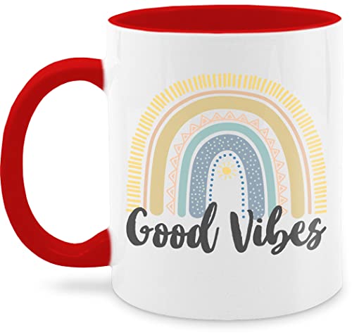 Tasse Tassen 325ml - Statement - Boho Regenbogen Good Vibes - 325 ml - Rot - kaffetassen sprüche statements kaffeetasse groß kakao von Shirtracer