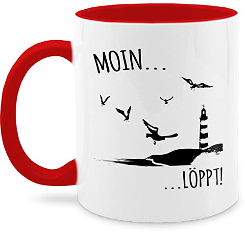 Tasse Tassen 325ml - Statement - Moin...Löppt! - schwarz - 325 ml - Rot - moin geschenk norddeutsch kaffetassen kaffeetasse norddeutsche geschenke sprüche statements nordsee nur noch eine pflanze von Shirtracer