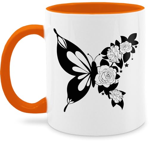 Tasse Tassen 325ml - Statement - Schmetterling mit Blumen - schwarz - 325 ml - Orange - kaffetassen sprüche statements schmetterlinge kaffeetasse statement-tasse frohes neues jahr schmetterlingen von Shirtracer