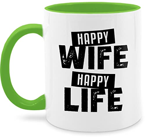 Tasse Tassen 325ml - Statement Sprüche - Happy Wife Happy Life schwarz - 325 ml - Hellgrün - kaffeetasse mit spruch sprueche kaffee lustige schönem spruchtassen sarkasmus spruchtasse spruechen von Shirtracer