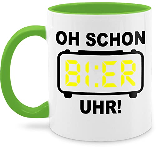Tasse Tassen 325ml - Statement Sprüche - Oh schon Bier Uhr! Schwarz - 325 ml - Hellgrün - spruchtasse sarkasmus uhr kaffeetasse spruchtassen spruch teetasse kaffeetassen mit sprüchen spruechen von Shirtracer