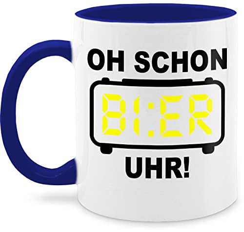 Tasse Tassen 325ml - Statement Sprüche - Oh schon Bier Uhr! Schwarz - 325 ml - Dunkelblau - spruch uhr kaffeetasse mit sprueche kaffee lustige sarkasmus sprüchen sprüche, schönem spruchtassen von Shirtracer