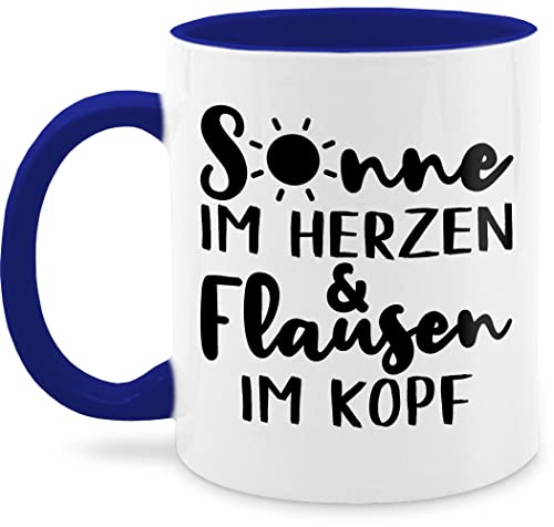 Tasse Tassen 325ml - Statement Sprüche - Sonne im Herzen und Flausen im Kopf - schwarz - 325 ml - Dunkelblau - kaffeetasse mit sprüchen sprueche teetasse spruch sprüche, kaffee lustige schönem von Shirtracer