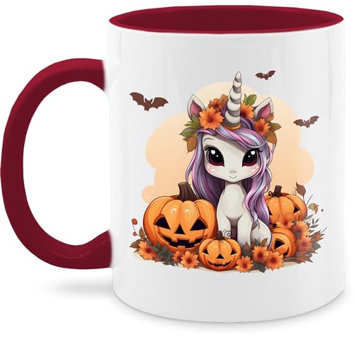 Tasse Tassen 325ml - Süßes Einhorn Halloween Unicorn Kürbis - 325 ml - Bordeauxrot - helloween hellowee haloween outfits gruselig gruseliges happy gruselige von Shirtracer