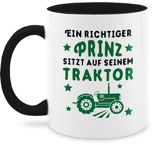 Tasse Tassen 325ml - Traktoren - Ein richtiger Prinz sitzt auf seinem Traktor dunkelgrün - 325 ml - Schwarz - landwirt trecker landwirtschaft traktorfan bauer bauern geschenk mit sprüche fan von Shirtracer