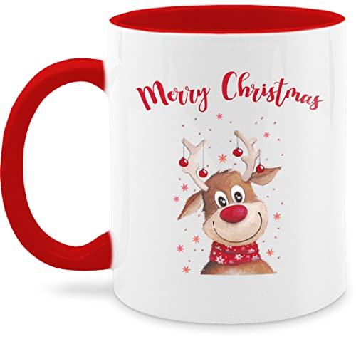 Tasse Tassen 325ml - Weihnachtstasse Weihnachten - Merry Christmas Rentier - 325 ml - Rot - x mas weinachten weihnachts geschenk zu geschenke vor für freunde frohe x-mas arbeitskollegen von Shirtracer