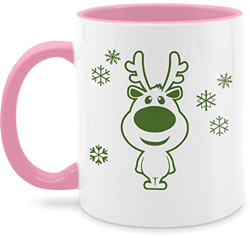 Tasse Tassen 325ml - Weihnachtstasse Weihnachten - Rentier Schneeflocken dunkelgrün - 325 ml - Rosa - geschenke christmas merry x-mas geschenk frohe für arbeitskollegen weihnachtsbecher swiateczne von Shirtracer