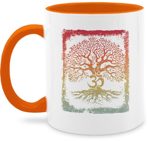 Tasse Tassen 325ml - Yoga - Lebensbaum mit Om Zeichen Leben Wachstum Verbundenheit Spirituell Meditation Innere Ruhe - 325 ml - Orange - yoga+tasse für mandala joga alles geschenke fans von Shirtracer