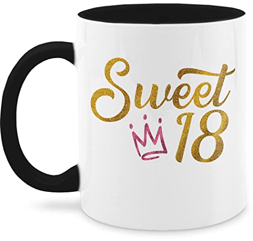 Tasse Tassen 325ml - 18. Geburtstag - Sweet Eighteen Glitzer Optik mit Krone - 325 ml - Schwarz - kaffeetasse zum 18 volljährigkeit nur noch eine pflanze geschenke 18te 18.geburtstag (18) von Shirtracer