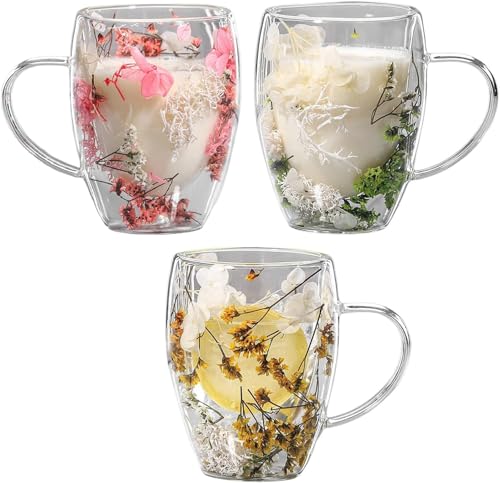 3 Stück Doppelwandige Glasbecher mit Trockenblume, Doppelwandige Kaffeetassen mit Trockenblume, Elegante Doppelwandige Gläser, Latte Macchiato Gläser, Teegläser für Cappuccino,Tee, Milch, Bier 3 Stück Doppelwandige Glasbecher mit Trockenblume, Doppelwandige Kaffeetassen mit Trockenblume, Elegante Doppelwandige Gläser, Latte Macchiato Gläser, Teegläser für Cappuccino,Tee, Milch, Bier von Shitafe