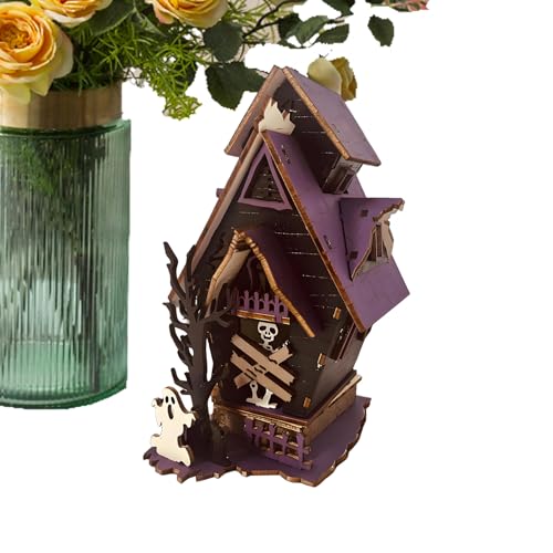 Shitafe Spukhaus Bauset - Trendige Halloween Dekoration,3D Beleuchtetes Horror Deko Zentrum Für Kamin Wohnzimmer Party Landhausstil von Shitafe