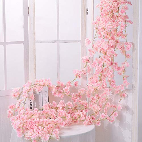 Shiwaki 2 Stück 180 cm/70 Zoll künstliche Blume Kirschblüte Rattan Hochzeit Kirschblüte Rattan Hängende Dekoration Blume Kirschblüte Rattan Rosa von Shiwaki