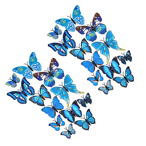Shiwaki 24pcs 3D-Simulation dreidimensionale Schmetterling Magnet Wandaufkleber Dekoration Kühlschrank Aufkleber Home Dekoration (Blau) von Shiwaki