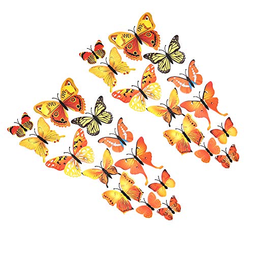 Shiwaki 24pcs 3D-Simulation dreidimensionale Schmetterling Magnet Wandaufkleber Dekoration Kühlschrank Aufkleber Home Dekoration (Gelb) von Shiwaki