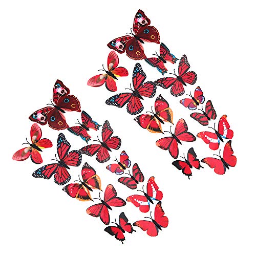 Shiwaki 24pcs 3D-Simulation dreidimensionale Schmetterling Magnet Wandaufkleber Dekoration Kühlschrank Aufkleber Wohnkultur (rot) von Shiwaki