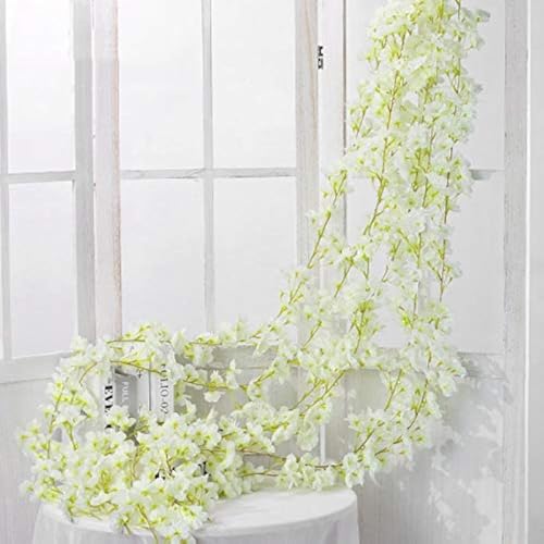 Shiwaki 2PCS 180cm/70inch Artificial Flower Cherry Blossom Rattan Wedding Cherry Blossom Rattan String Decoration Hanging Decorative Flower Cherry Blossom Rattan-White von Shiwaki