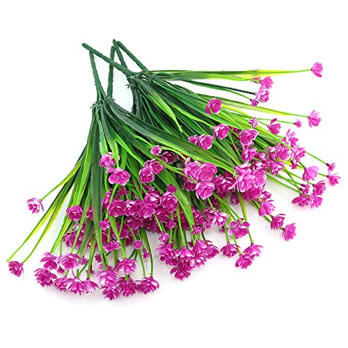 Shiwaki 5Pcs Künstliche Pflanze 7-Zinken Frühlingsgras Gypsophila Bouquet Dekoration für Indoor Outside Hanging Planter Hochzeit Bauernhaus Dekor (Fuchsia) von Shiwaki