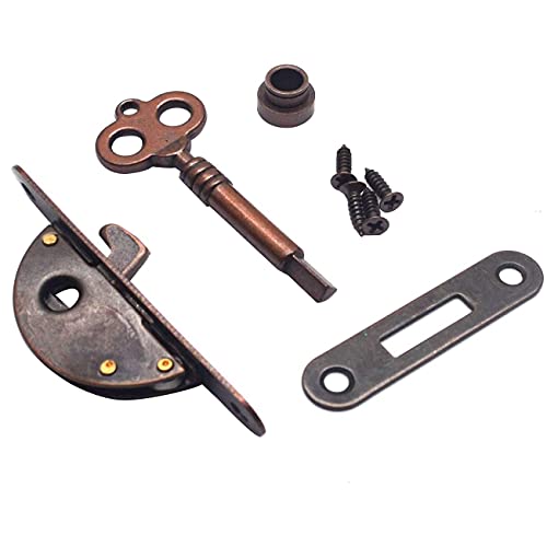 Shiwaki Halbrund-Typ Schlüssel Vintage Cabinet Lock Möbel Unterputz Red Bronze Lock Springs Antikes Cabinet Lock von Shiwaki