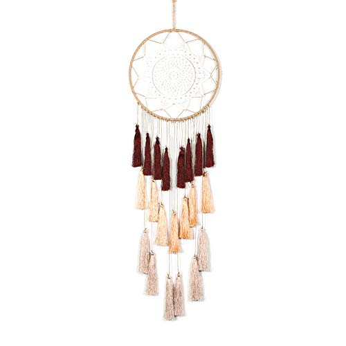 Shiwaki Makramee Traumf?nger für Schlafzimmer Quaste Wandbehang Handgemachte Traumf?nger Wohnkultur mit Ornament Craft Segen Segen (Braun und Gelb) von Shiwaki