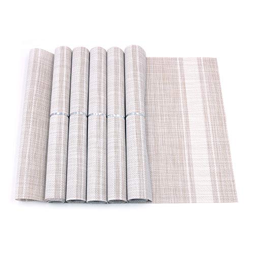 Shiwaki Set mit 6 Tischsets 18 x 12 Zoll, rutschfest, waschbar, PVC-Tischsets, rei?fest, hitzebest?ndig, schmutzabweisend und waschbar Tischsets für die Küche - bilaterale wei?e Streifen von Shiwaki