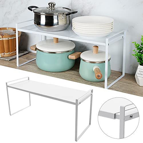 1 Tier Erweiterbares Schrankregal Organizer Lagerregal Raumerhöhung für Küche Zuhause Ausziehbarer Schrank-Organizer Wohnständer Theke Top Stapelbar Mikrowellenofen Halter Modern Rechteckig Weiß von Shiyinge