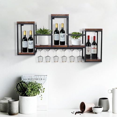 106cm Metall Weinflaschenhalter Flaschenregal Weinflaschenregal Wandmontage Wand Weinregal Glashalter Vintage Bar Holz Regal Weinhalter Weinglashalter Aus Esszimmer Wandmontiert Aufbewahrung Display von Shiyinge