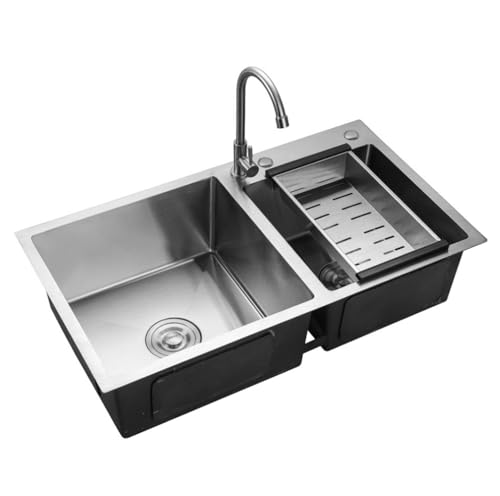 Shiyinge 2 Becken KüChenspüLe EinbauspüLe SpüLbecken Eckig SpüLe Mit AbtropffläChe Set Edelstahl EdelstahlspüLe Doppel Ablage KüChenspüLen Doppelbecken Waschbecken EinbauspüL DoppelspüLe Drainer von Shiyinge