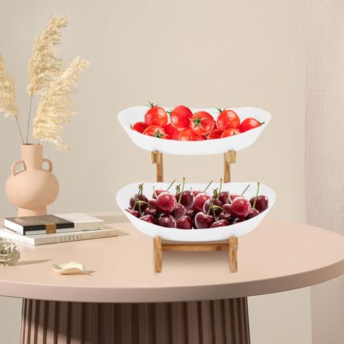 2-Etagen ServierschüSsel Snack Dessert Kuchen Tablett Obstteller Obstschale Universal Mit StäNder FüR Dessertsnacks Obst Geburtstag Party Etagere GemüSe Obstetagere für Früchte Süßigkeiten usw (Weiß) von Shiyinge