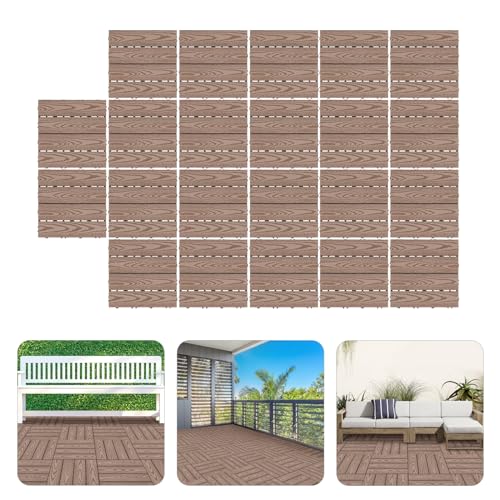 22Pcs WPC Terrassenplatten Holz Kunststoff FußBöDen Balkon Fliesen Dielen Boden Mit Drainagefunktion Bodenbelag AußEnbereich FüR Patio Balcony Garten Terrassen Quadratisch Kaffee Farbe 30X30Cm von Shiyinge