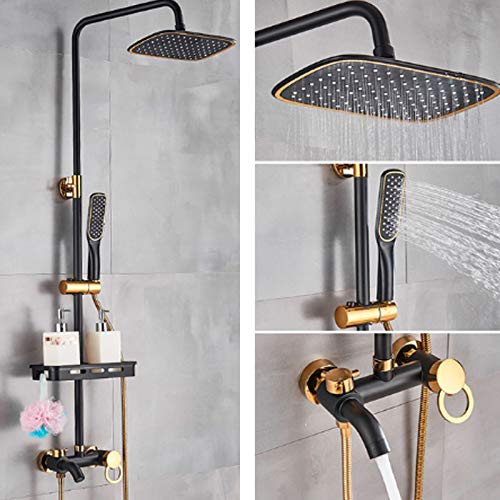 3 Funktion Badezimmer Duscharmatur Duschset Regendusche Handbrause Dusche Duschsystem Schwarz Bad Wasserhahn Regen Duschkopf Set Gesetzt Wand Haengen Mischer Mit Seifenablage Hochwertig Schwarzes Gold von Shiyinge