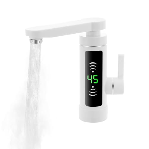 3KW Elektrischer Wasserhahn Sofort Warm Armatur Durchlaufheizung Heizung KüChe Durchlauferhitzer Elektro Sofortheizung Led KüChenarmatur Elektrisch KüChearmatur SpüLtischarmatur 360°Drehbare (Weiß) von Shiyinge