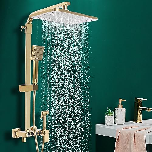 4 Funktionen Dusch Set Antik Regendusche Duschsystem Wannen Armatur HöHenverstellbar Handbrause Mischbatterie Dusche Gesetzt Wand Haengen Bad Wasserhahn Mischer Mit Kopfbrause Modern Gold von Shiyinge