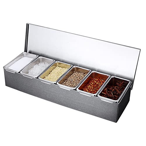 6 FäCher Edelstahl ZutatenbehäLter WüRzbox KüChe Zutatenbox BeilagenbehäLter BarbehäLter GewüRz EinsäTze Boxen Gastronomie Mixen Wechselbar Aufbewahrungs Spice Box FüR Salz Zucker Condiment von Shiyinge
