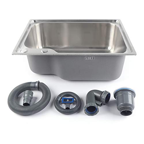 62 * 45 * 21Cm 1 Becken KüChenspüLe Edelstahl EinbauspüLe SpüLbecken SpüLen Kitchen Sink AufbauspüLe Waschbecken FüR KüChe Bad WäScherei Mit Ablaufgarnitur Lochbohrung MöGlich Silber Eckig von Shiyinge