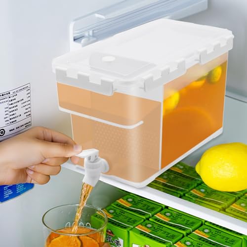 6L GeträNkespender Mit Wasserhahn Und Trennwand KüHlschrank Wasserspender Mit Zapfhahn Modern GroßE KapazitäT Kunststoff Eiswassereimer GeträNke FüR Limonade Kalte Obst Teekanne Rectangle Weiß von Shiyinge