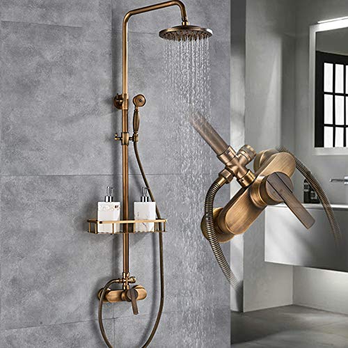 Antik Armatur Duschset Regendusche Duscharmatur Messing Brause Nostalgie Dusch Rund Duschsystem Handbrause Mit Duschstange Satz Wandmontage Duschgarnitur Set Duschkopf Duschbrause Badzimmer Retro Gold von Shiyinge