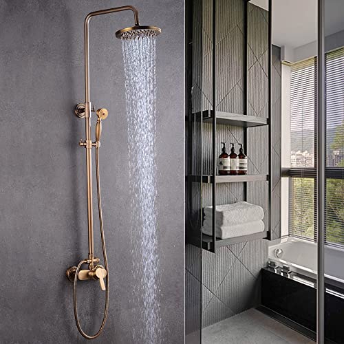 Antik Kupfer+Edelstahl Duschkopf Handbrause Bad Shower Duscharmatur Duschset Kupfer Regendusche Dusch System Satz Retro Duschgarnitur Badezimmer Duscharmaturen Duschsystem Dusche mit Nostalgie von Shiyinge