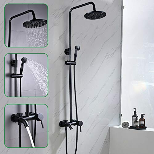 Brausegarnitur Handbrause Stange Regenschauer Duscharmatur Retro Duschset Badezimmer Duschamatur Duschsystem Badarmatur Regendusche Duschsatz Mit Wandmontage Armatur Badzimmer Rund Schwarz von Shiyinge