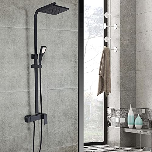 Duschset Duscharmatur Regendusche Duschsyste Handbrause Duschsystem DuschsäUle Dusche Komplett Verstellbare Duschstange Duschkopf Set Kopfbrause Mit Wasserhahn Home Schwarze Quadratische 12" von Shiyinge