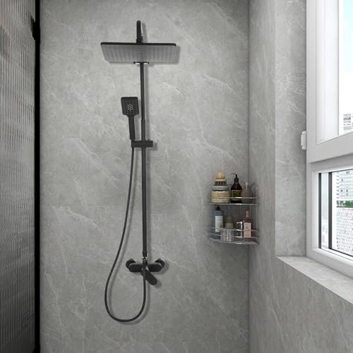 Duschsystem Duschpaneel Duschset Regendusche Set Mit Handbrause Einstellbarer Duscharmatur Brausegarnitur Handduschkopf Duschsets Brause-Set Wandmontage für Wohnungen Badezimmern usw (Schwarz) von Shiyinge