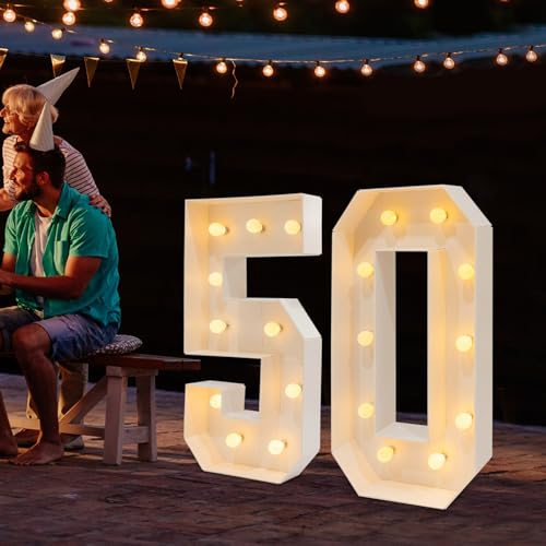 Geburtstag Party Dekoration Light Up Zahlen für Geburtstagsdekorationen Beleuchteter dreidimensionaler Digitalrahmen Geeignet für Geburtstagsfeiern Jahrestage und andere Feierlichkeiten (Digital-50) von Shiyinge
