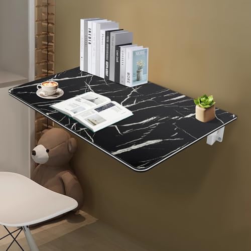 Klappbarer Wandschreibtisch Wandmontierter Klapptisch Wandtisch Schreibtisch Arbeitstisch Klappbar Esstisch Klappschreibtisch Computertisch für Schlafzimmer Wohnzimmer Arbeitszimmer (80*50cm Schwarz) von Shiyinge