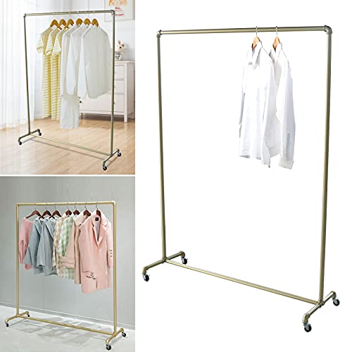 KleiderstäNder GarderobenstäNder Metall Kleiderstange Profi Kleiderwagen Rollgarderobe Retro WäSchestäNder FüR MäNtel RöCke Verzinkterstahl Schwerlast Mit Rollen Industriestil Gold Bis 50Kg 120X160Cm von Shiyinge