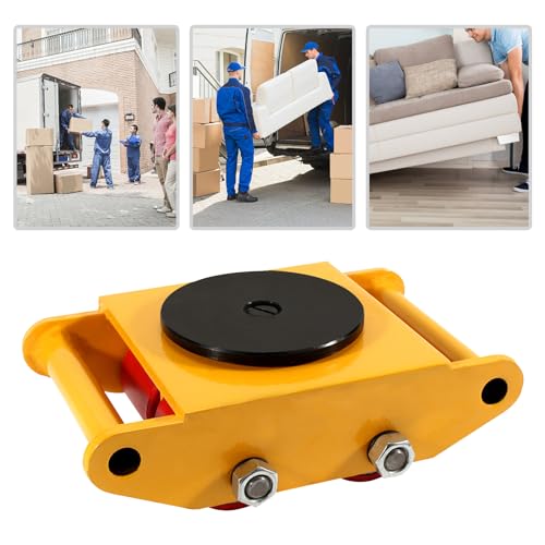Maschinentransporter Rotation Drehbar Transport Industrie Roller Panzer Lenk Fahrwerk Skate Mover Maschinen Schwerlastrolle Machinery Trolle Rechteckig Gelb Mit Griff Rutsch Rollen 360°Bis 6T von Shiyinge