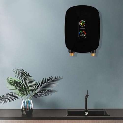 Mini Warmwasserbereiter Elektrischer Klein Durchlauferhitzer Instant Einstellbare Klein Elektro Durchlauferhitzer Instant für Küchen Bäder Restaurants Hotels Drehknopf Schwarz 6500W 220V von Shiyinge
