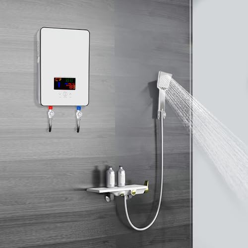 Mini Warmwasserbereiter Elektrischer Klein Durchlauferhitzer Instant Einstellbare Klein Elektro Durchlauferhitzer Instant für Küchen Bäder Restaurants Hotels LED 6500W 220V Weiß von Shiyinge